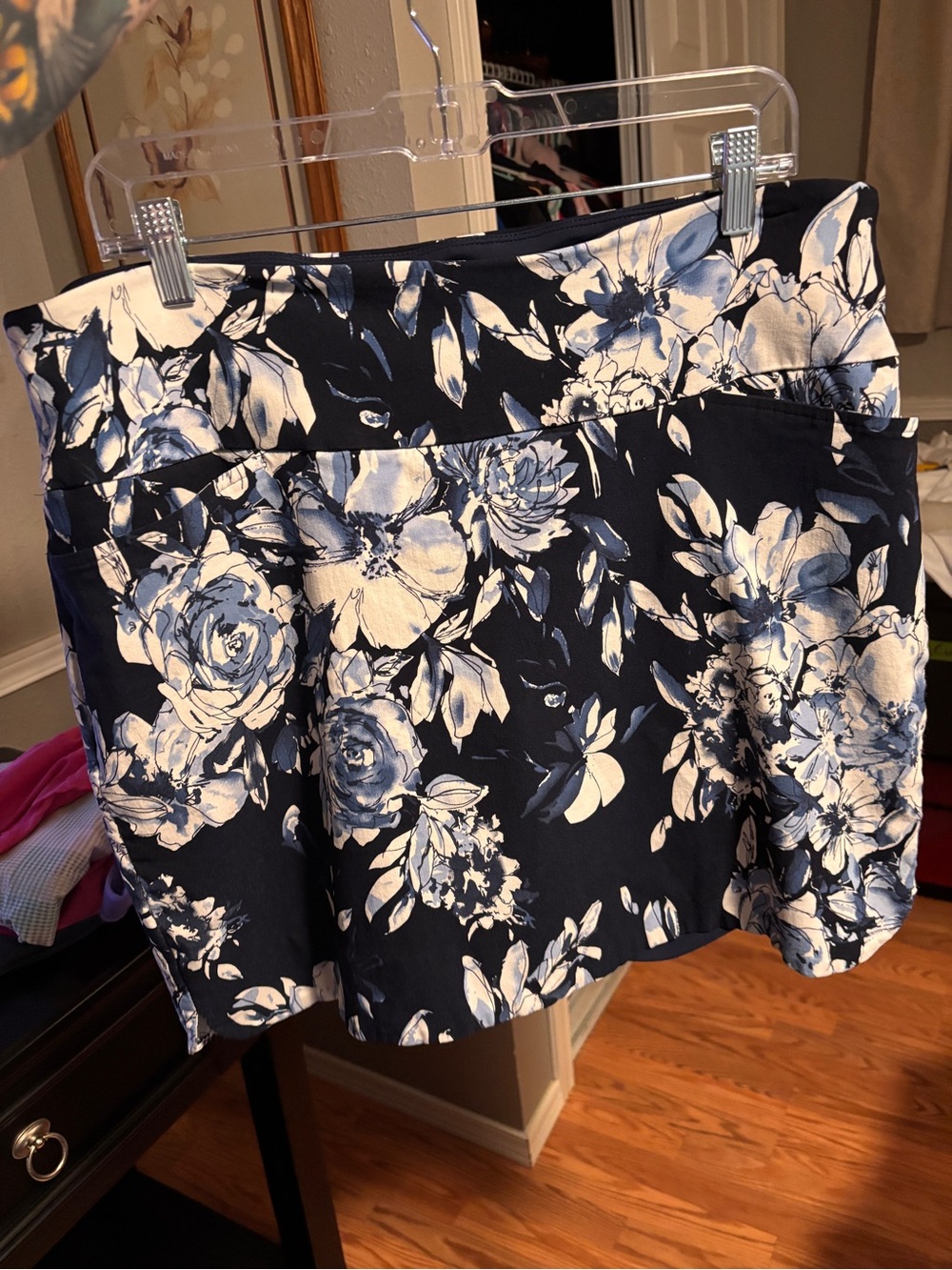 S.C. & CO. Floral Navy Blue Skort. Size XL thank you.